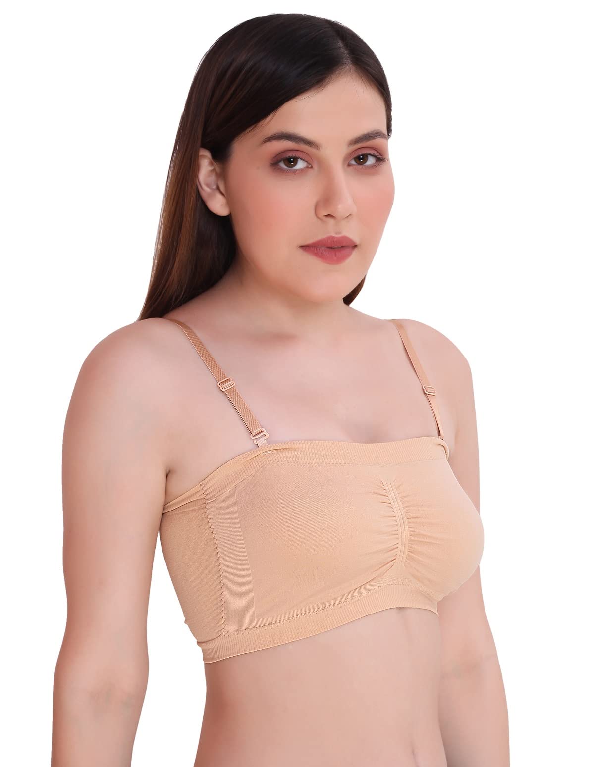 PLUMBURY Women's Wire Free Bandeau Bra - Beige - Image 5