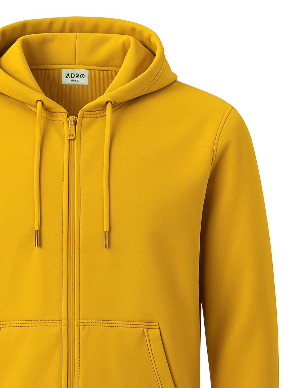 ADRO Men Solid Cotton Zipper Hoodies - Mustard - Image 2