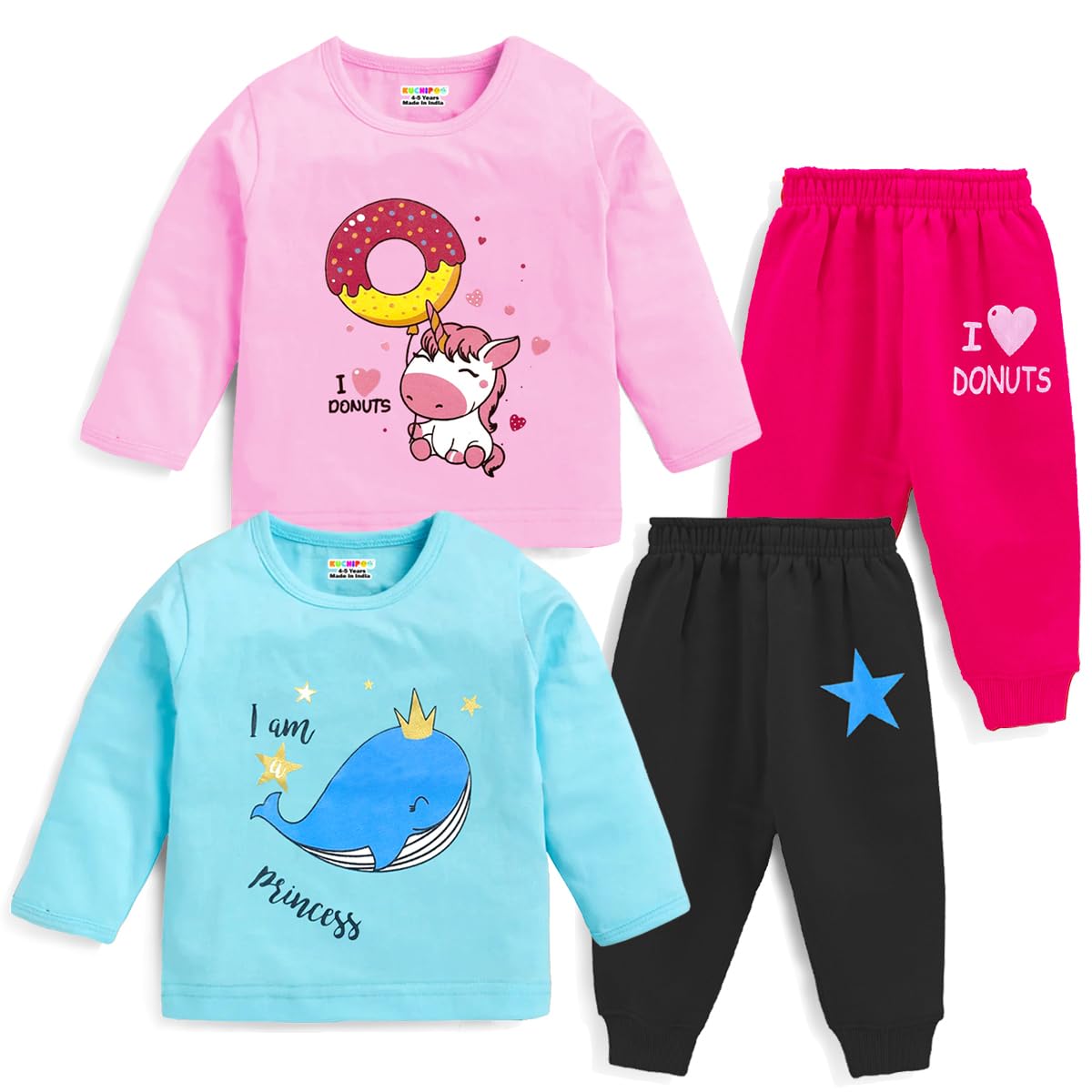 Kuchipoo Baby Girl Multicolour Cotton T-Shirt & Pyjama Set