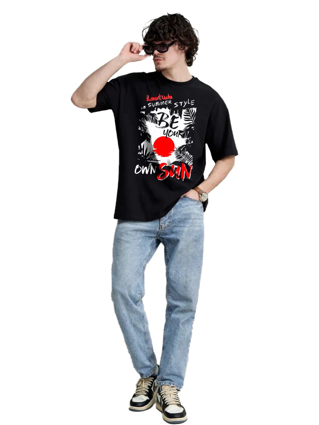 LEOTUDE Men's Oversized Tshirt - Black - Image 4
