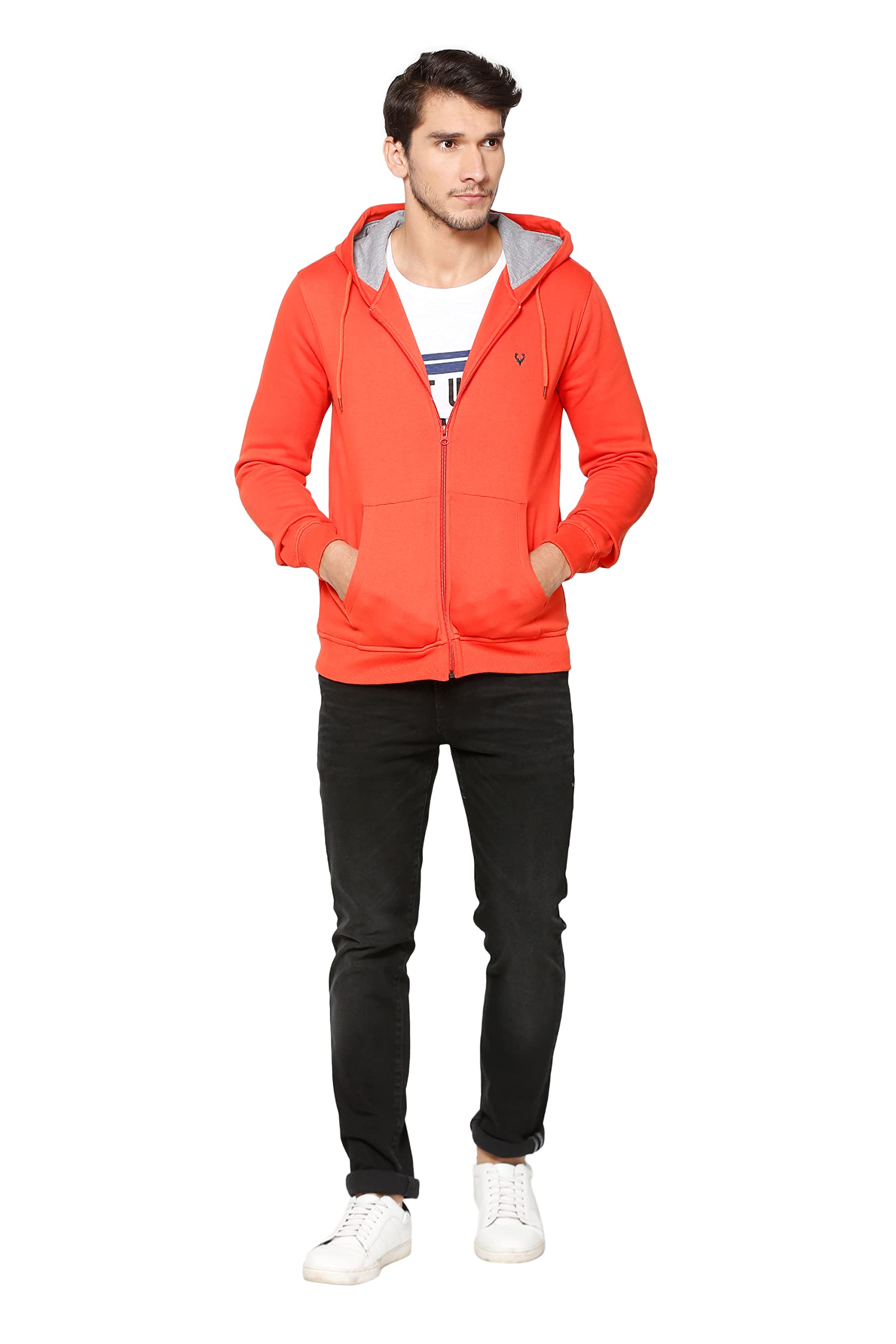 Allen Solly Men Cotton Hooded Sweat Shirt - Orange - Image 5