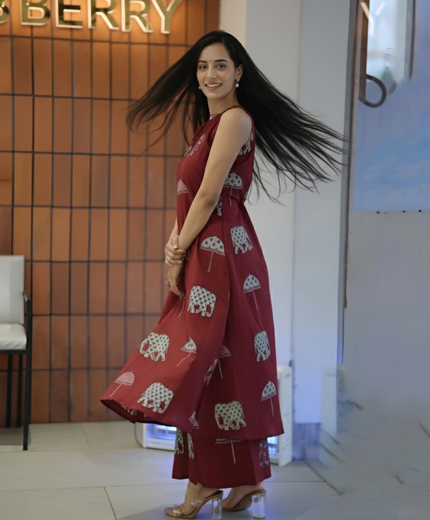 ANNI Women Rayon Viscose A-Line Kurta - Maroon - Image 3