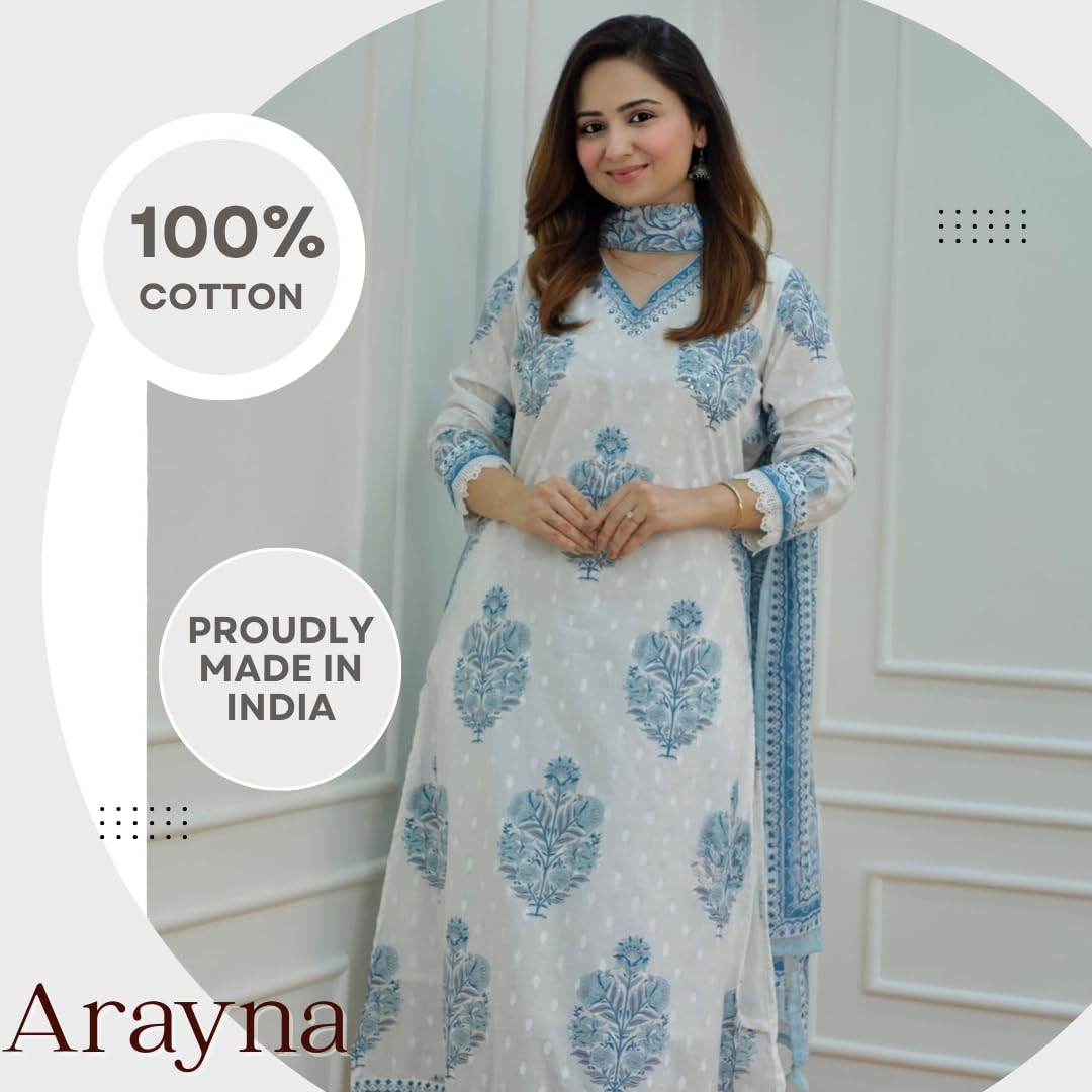 Arayna Women's Cotton Printed Floral Kurta Set - Image 2