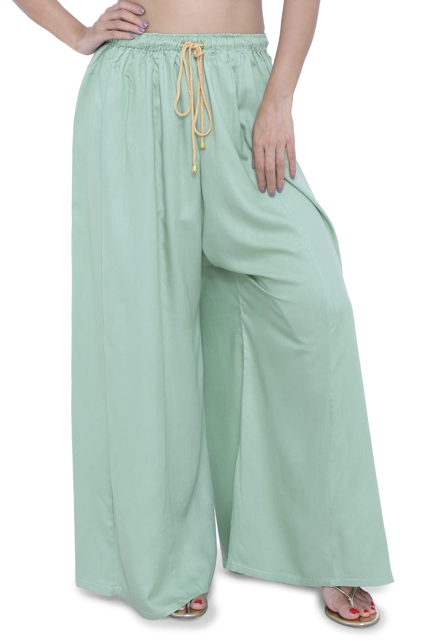 Ayesha Creations Women Rayon Flared Palazzos - Pista Green