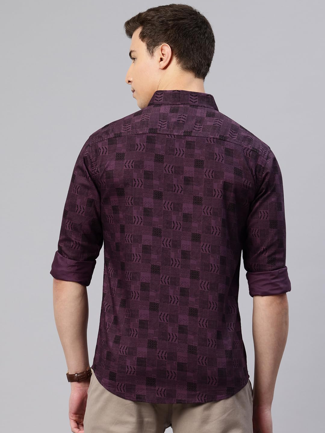 Majestic Man Abstract Printed Cotton Shirt - Dark Purple - Image 4