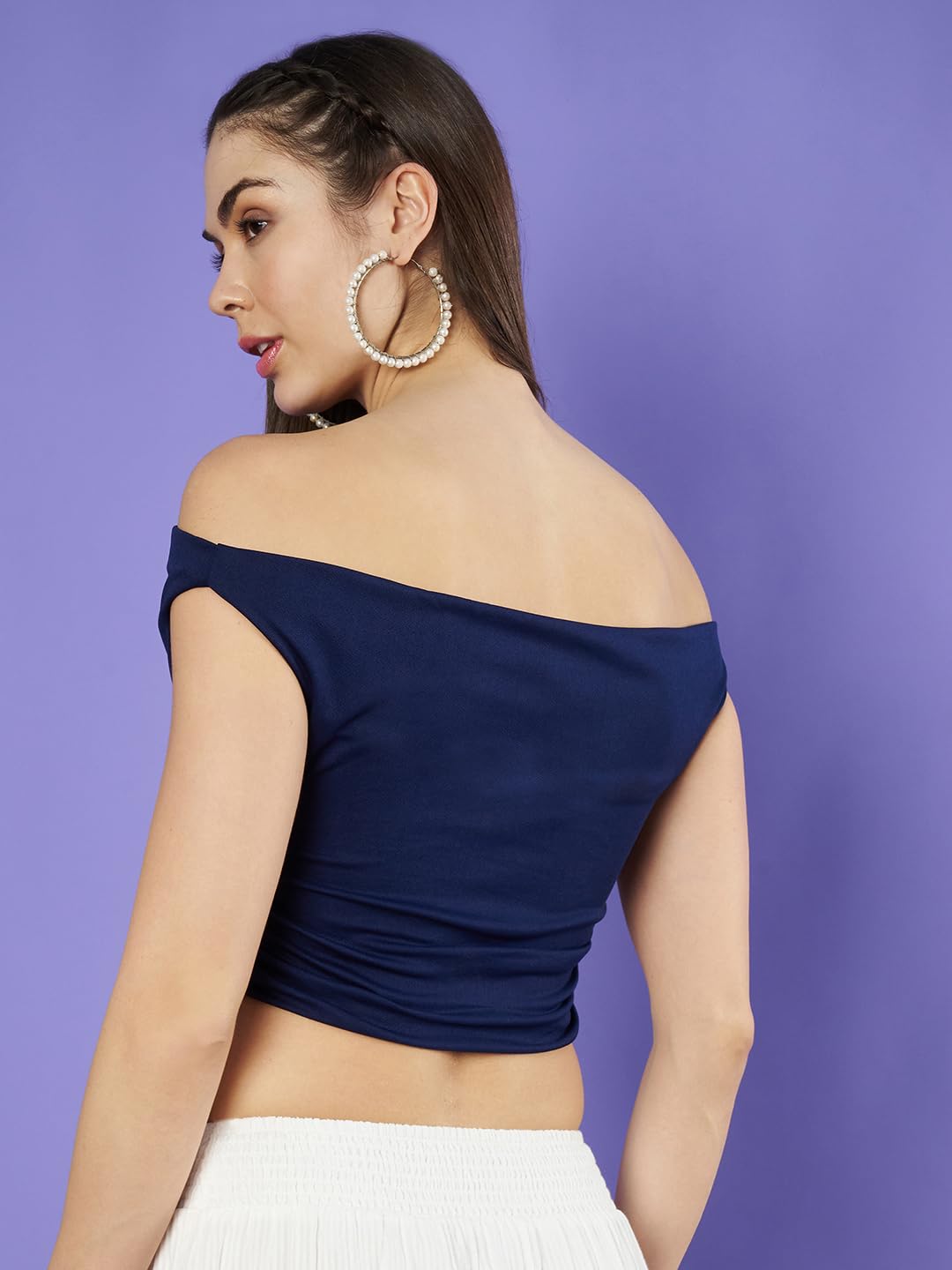 Istyle Women Polyester Printed Crop Top - Navy Blue - Image 3