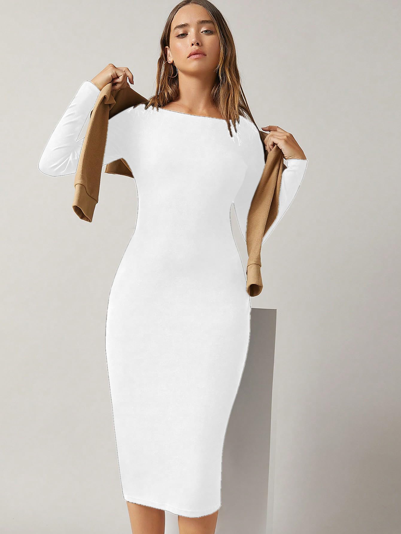 Aahwan White Bodycon Midi Dress for Women - Image 5