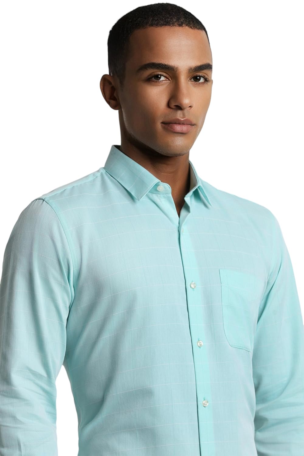 Peter England Checks Shirt for Men - Aqua Blue - Image 5