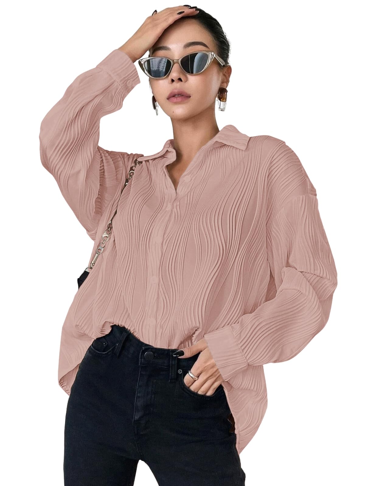 Leriya Fashion Women's Long Sleeve Button Down Shirt