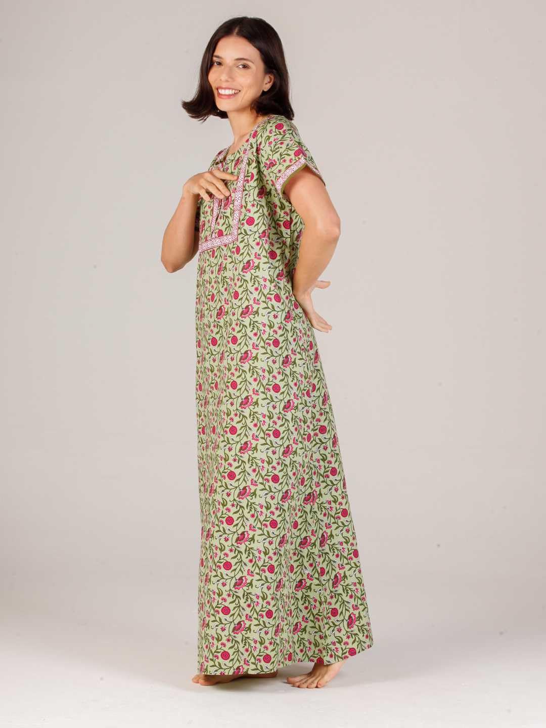 Evolove Forest Green Cotton Maxi Nighty for Women - Image 4