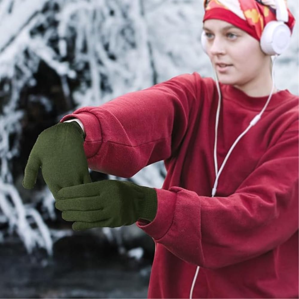 CULT Woolen Knitted Hand Gloves for Men & Women - Green - Image 2