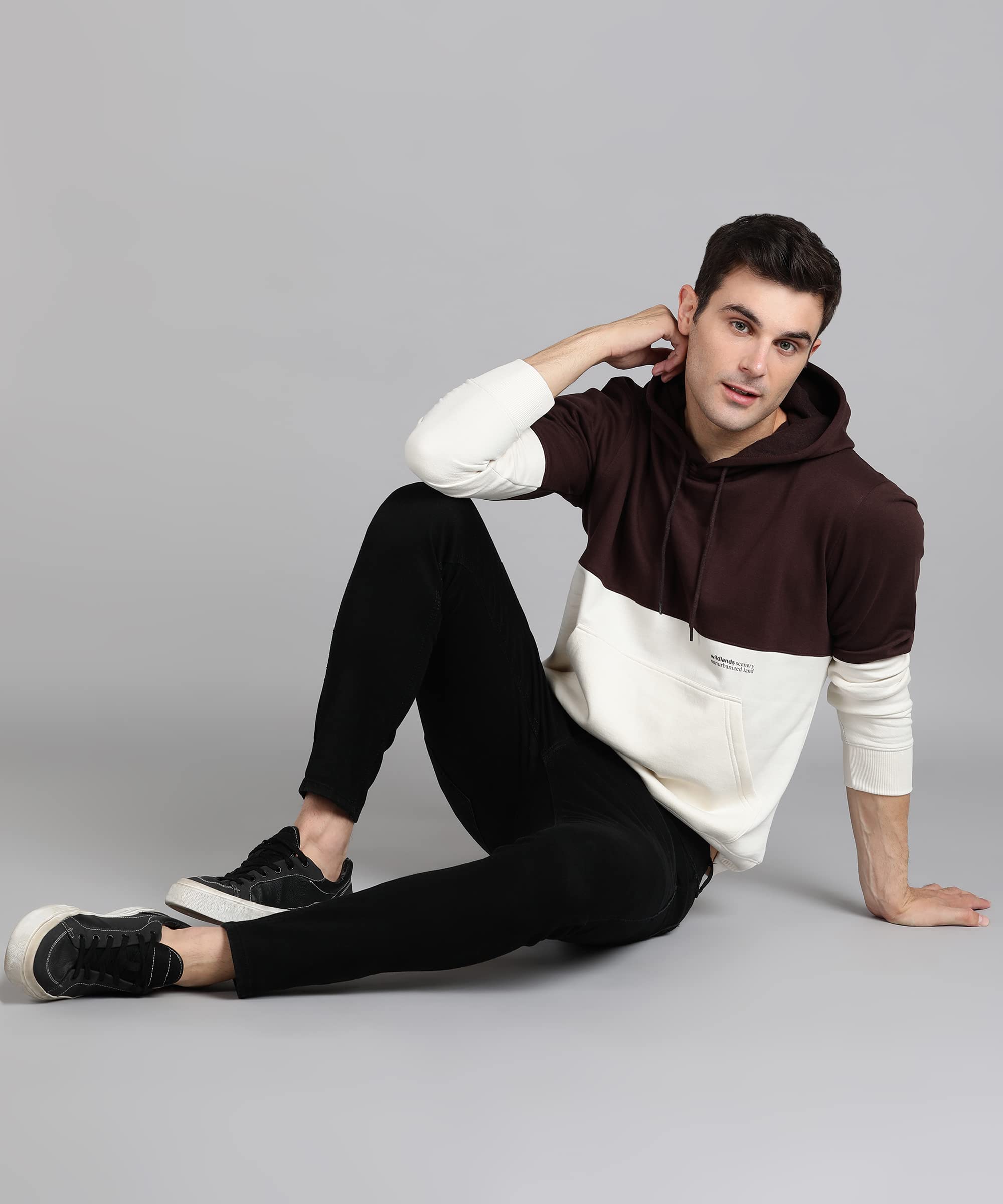 Alan Jones Men's Brown Colorblock Cotton Hooded Sweatshirt - Image 2