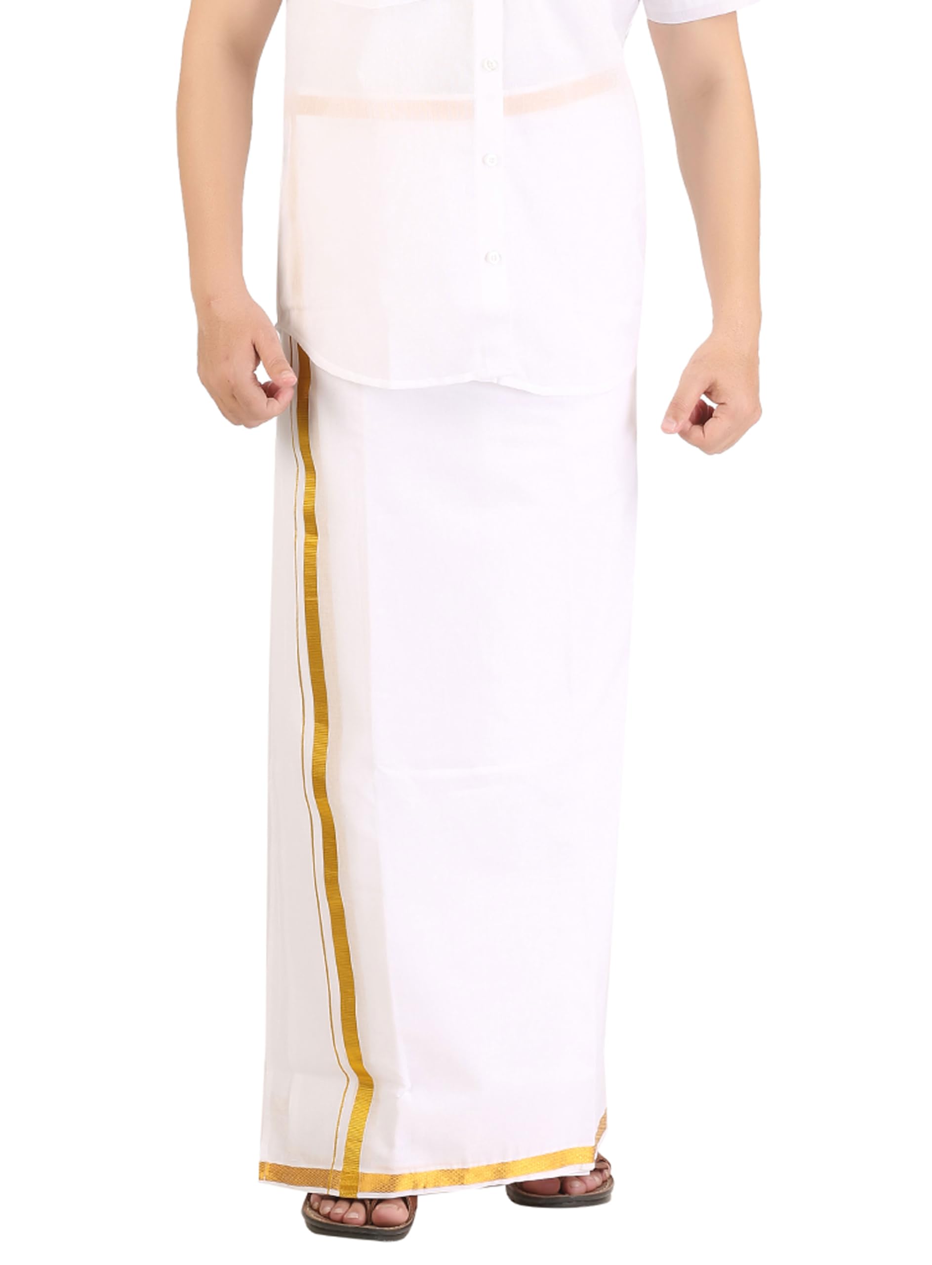 PRAKASAM Cotton Dhoti with Gold Jari Border - Image 3