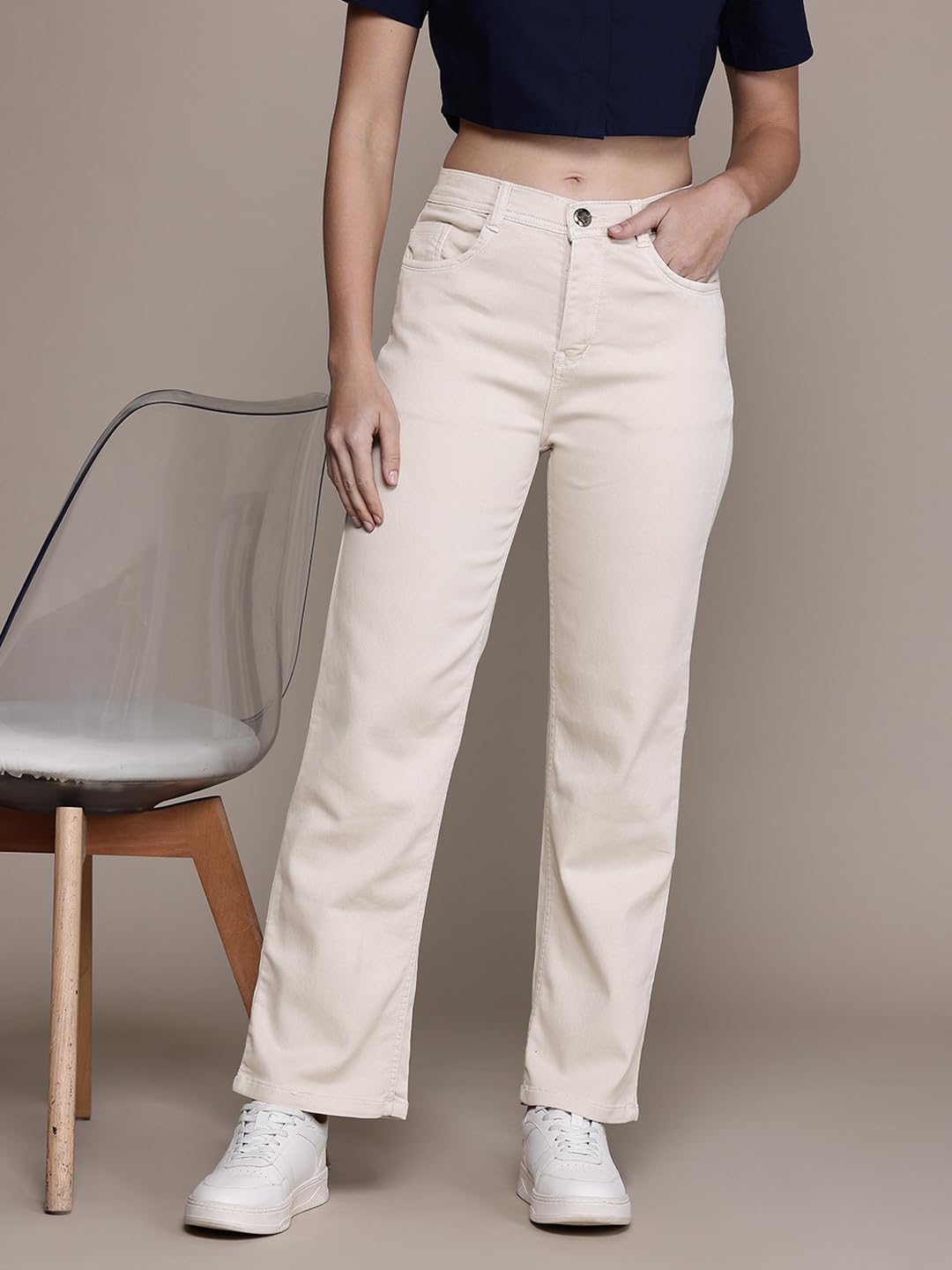 Nifty Cream Straight Fit Boyfriend Jeans for Women - Image 2