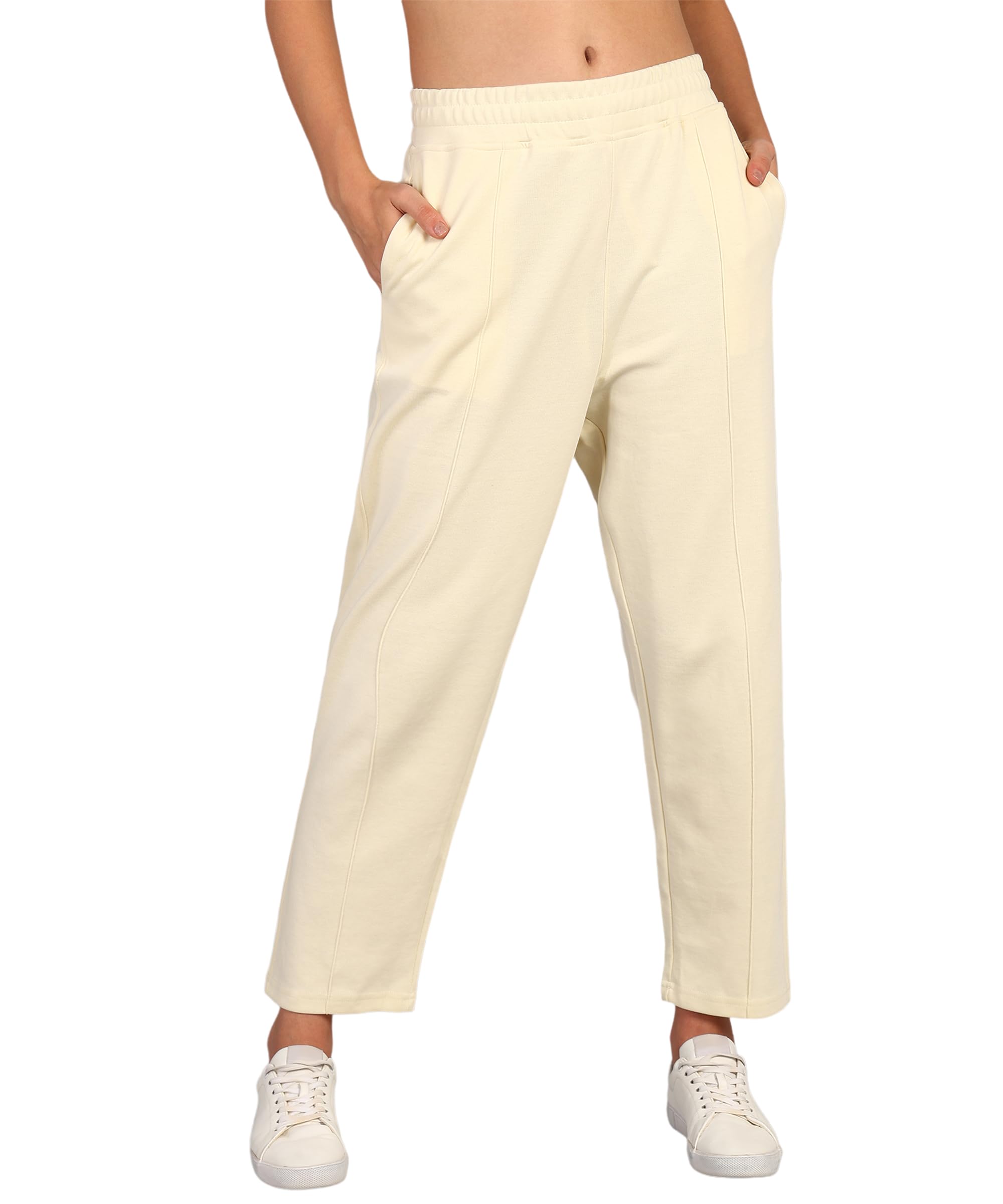 Alan Jones Women's Cream Straight Fit Trousers