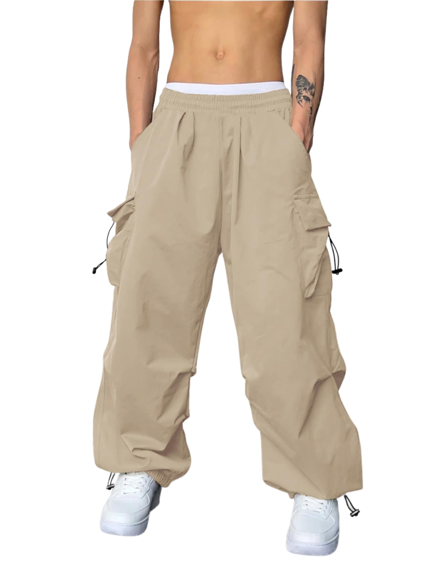 GRECIILOOKS Men's Cargos Trousers - Cream