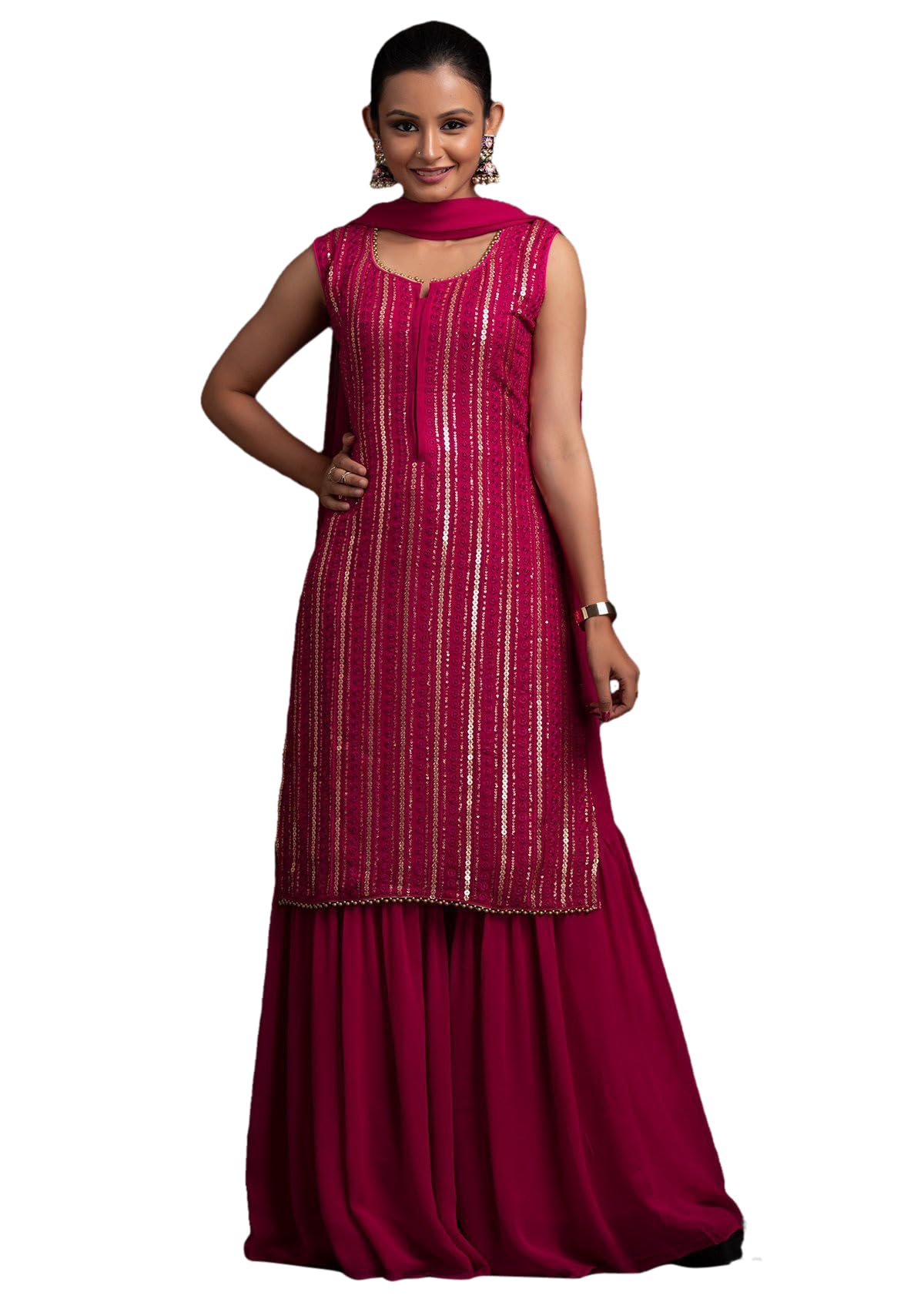 Pink Georgette Kurti Sharara Set for Women