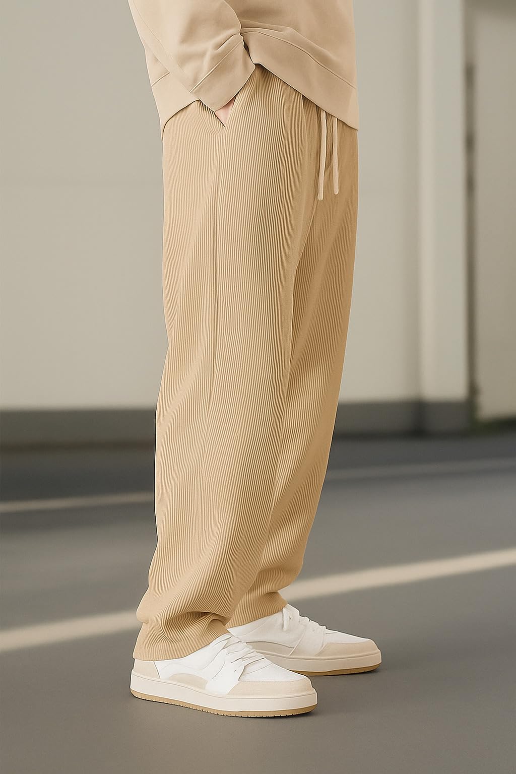 Preneum Men's Mid Rise Poly Cotton Trouser - Black Beige Grey - Image 4