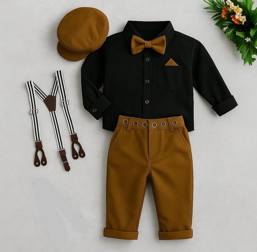 BLECKZ Boys Formal Suspenders Outfit Set - Khaki Black - Image 2