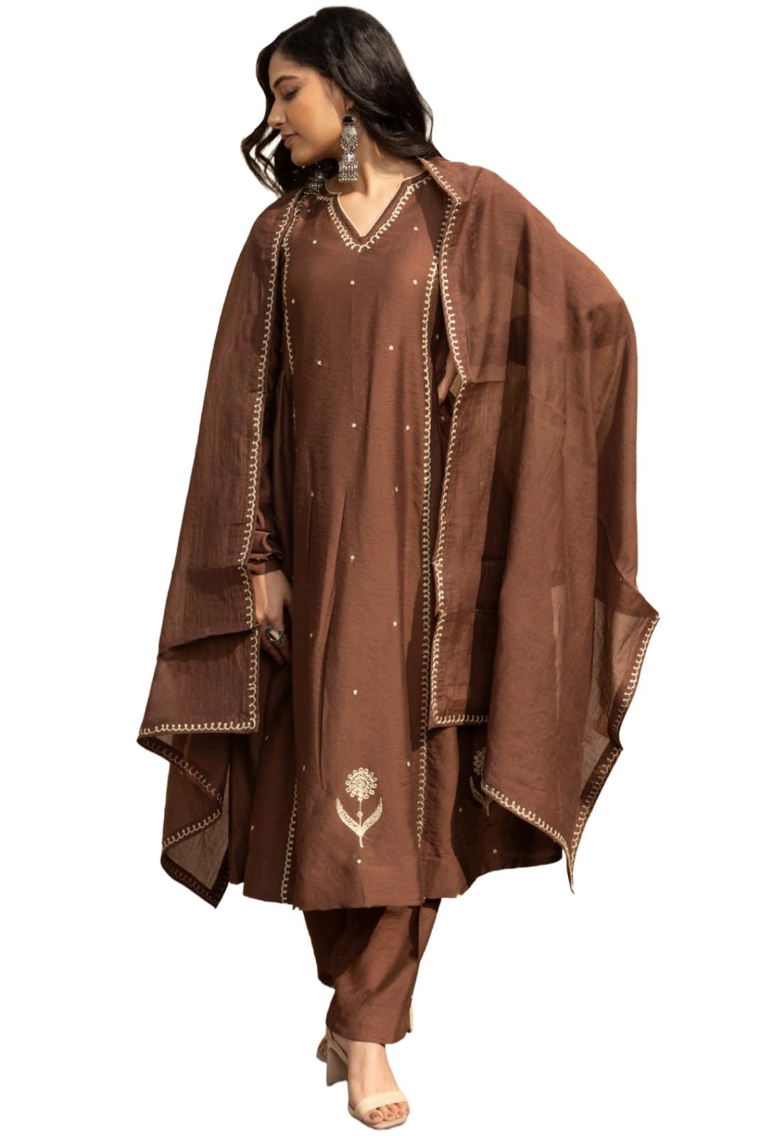 ANNI Women Kurta with Pant and Dupatta - Brown