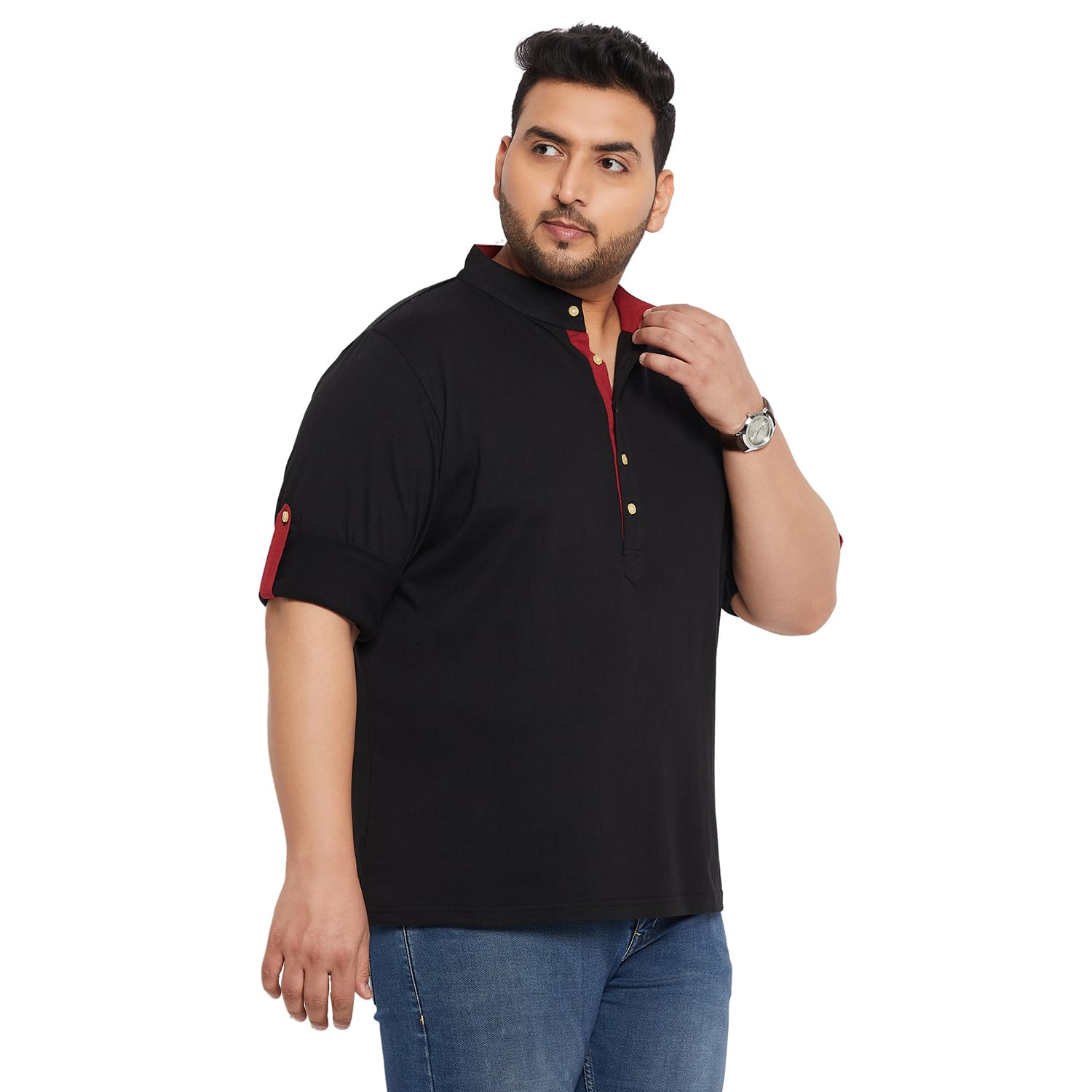 Bigbanana Men's Solid Henley Tshirt - Black - Image 4