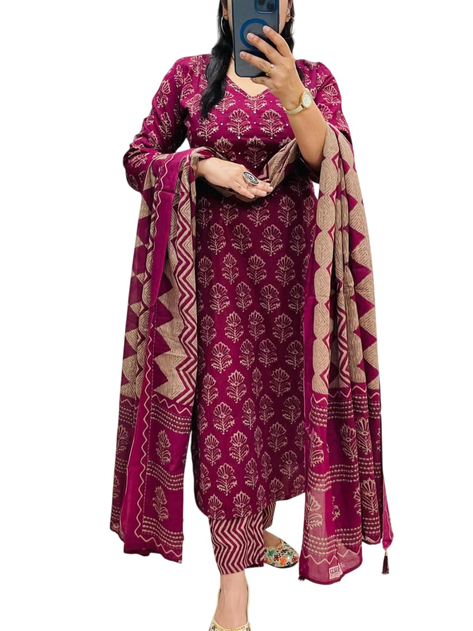 Rangnavi Maroon Cotton Kurta Set