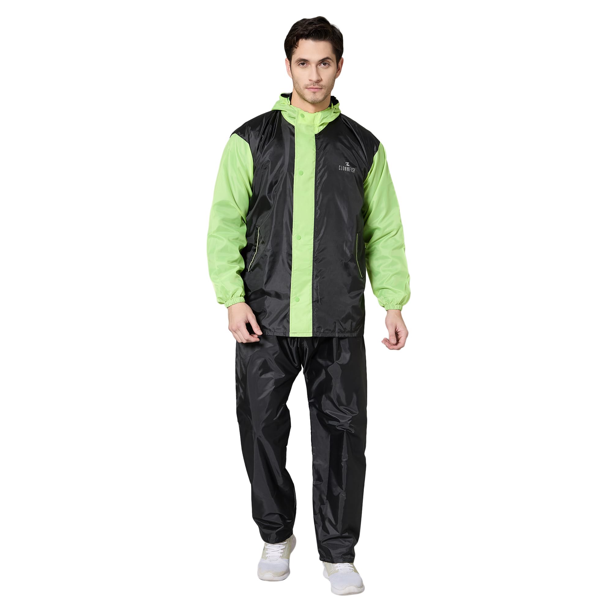 THE CLOWNFISH Men's Waterproof Reversible Rain Coat - Black/Neon