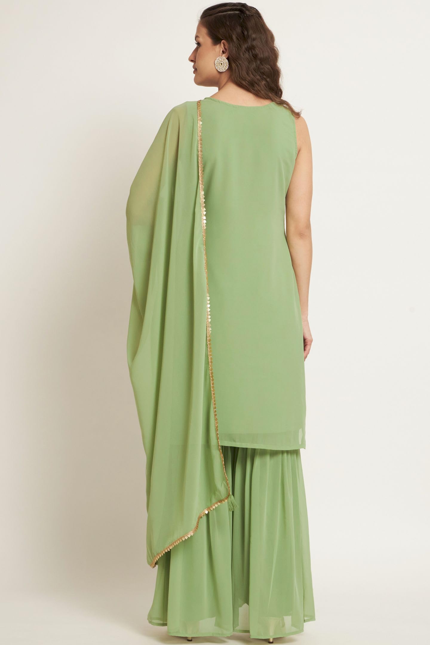 SHOPPING QUEEN Women's Georgette Kurta Sharara Set with Dupatta - Pista - Image 2