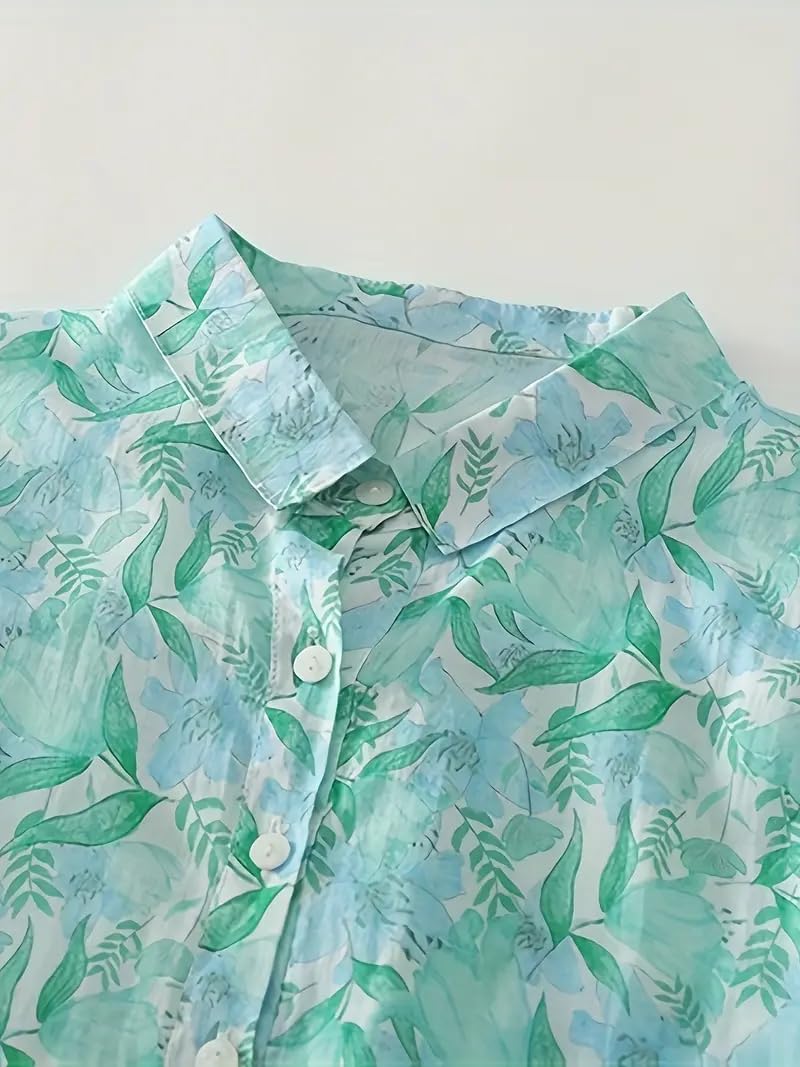 Gufrina Women's Sea Green Floral Print Shirt - Image 5