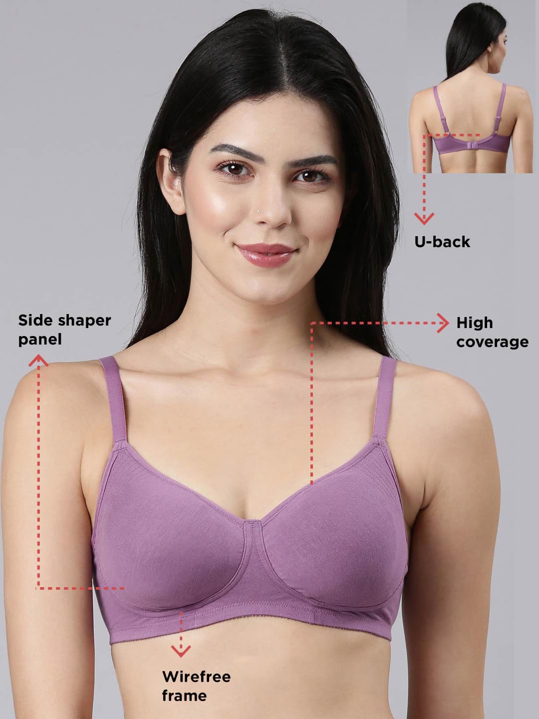 Enamor Wireless Bra for Women - Chinese Violet - Image 2
