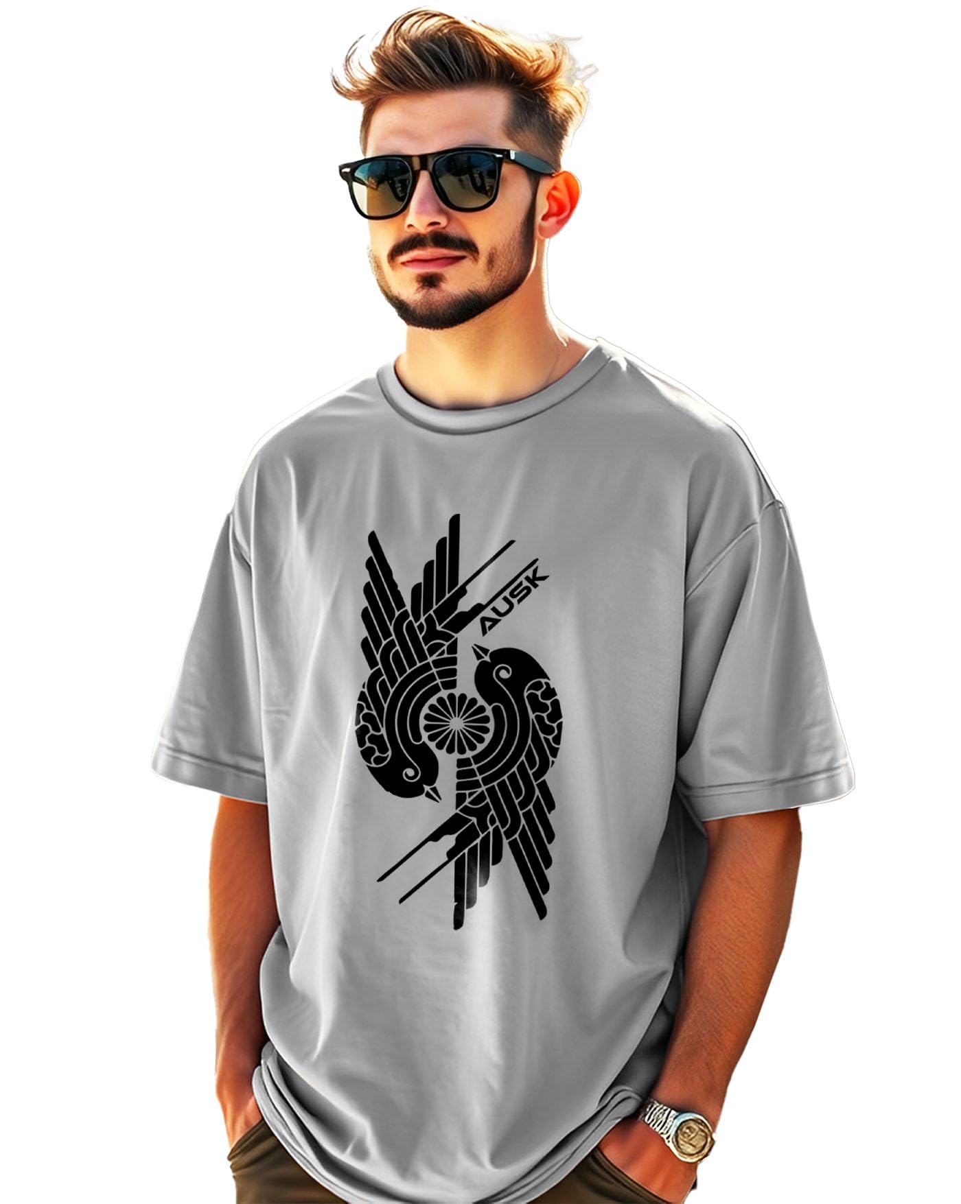 AUSK Mens Printed Cotton T-Shirt - Grey