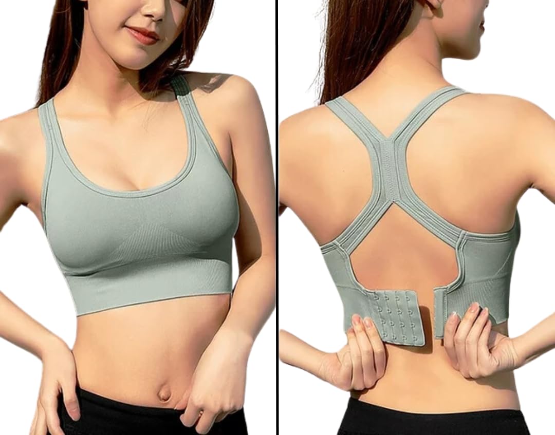 GLAMORAS Green Racer Back Sports Bra for Women