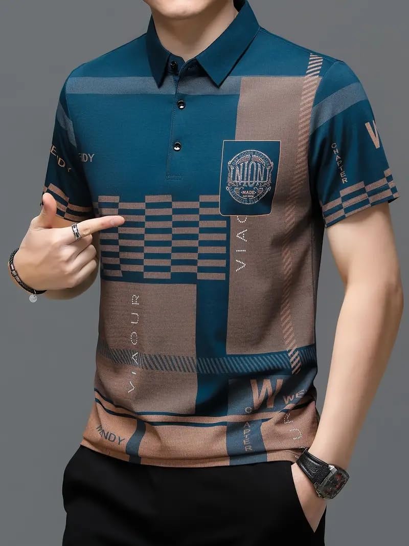 Rizim Men Collar Tshirt - Cotton Geometric Print - Image 5