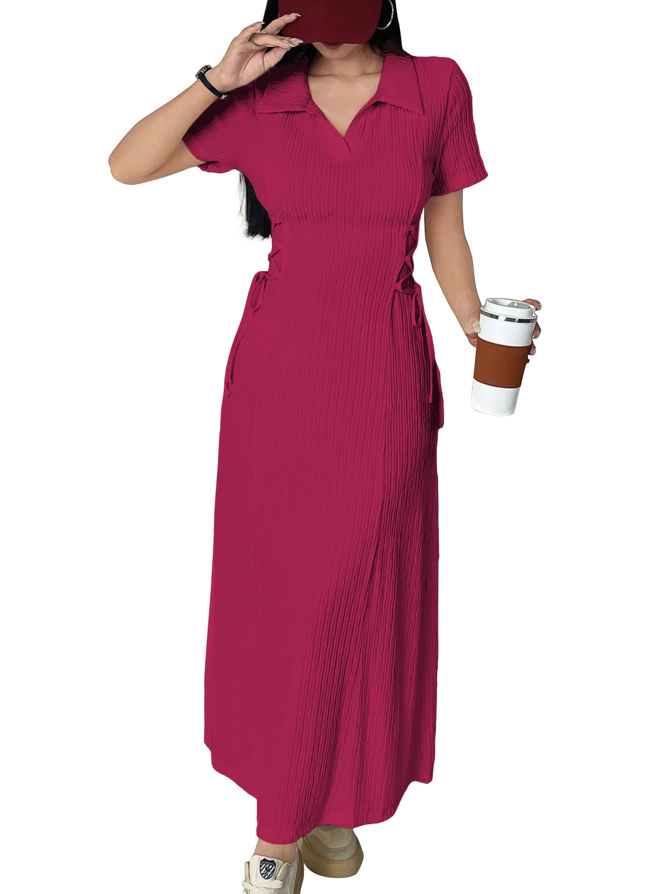 Shasmi Women's Hot Pink Applique Lace-Up Dress