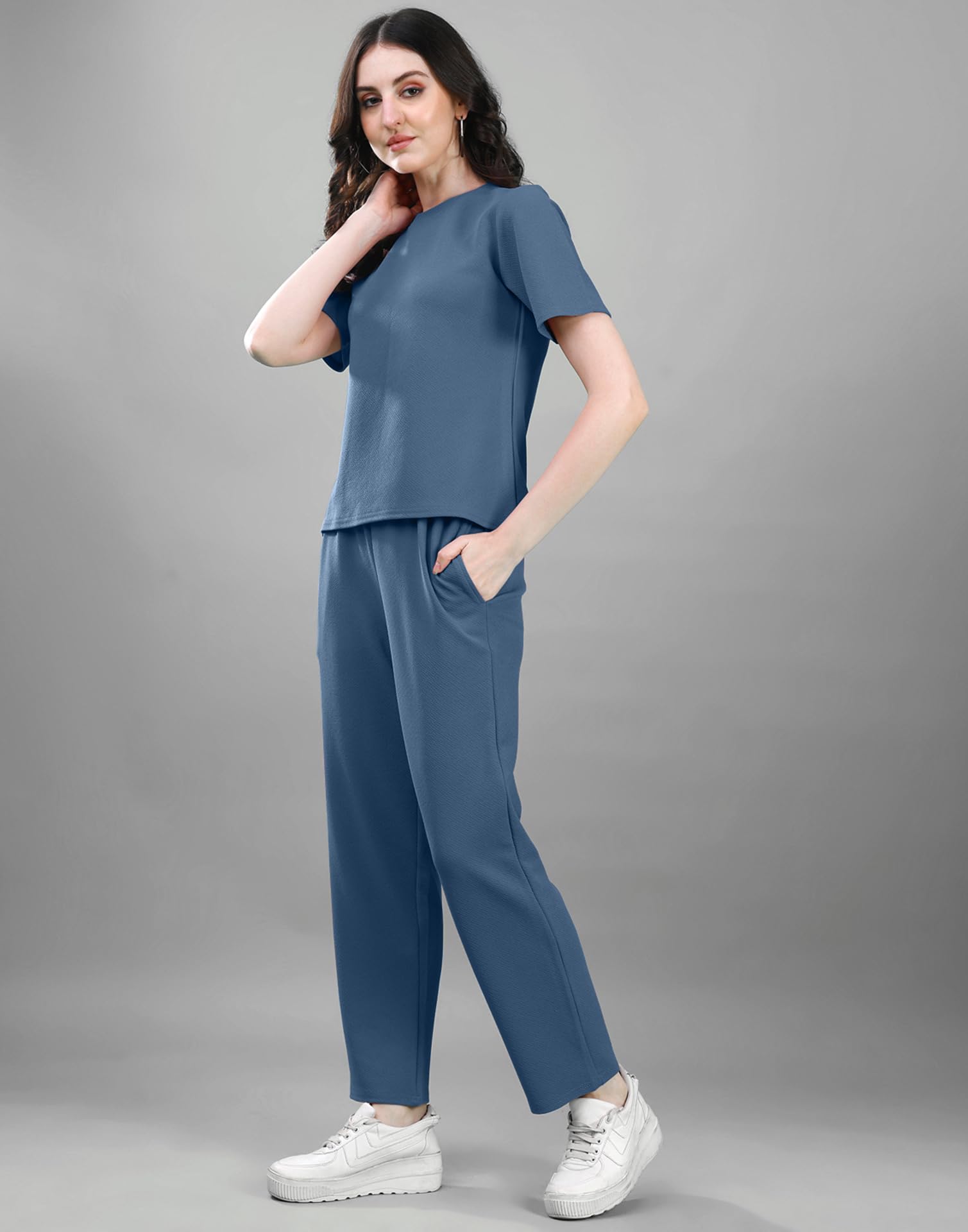 Selvia Women Tops and Trouser Co-ord Set - Steel Blue - Image 3