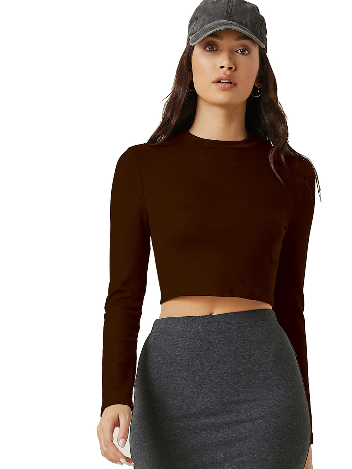 Aahwan Polyester Brown Crop Top for Women