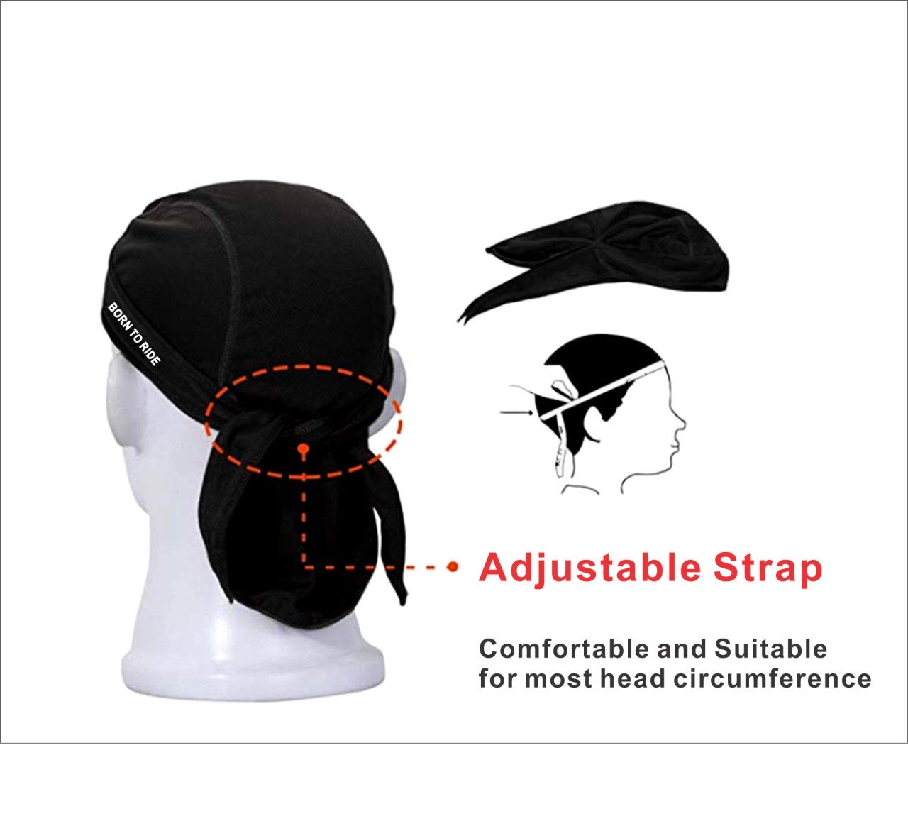 JUST RIDER Sweat-Wicking Helmet Liner Beanie for Men & Women - Black - Image 4