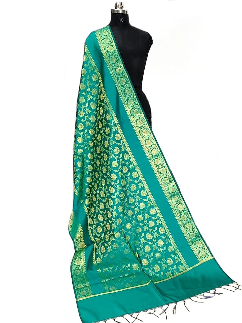 Teal Banarasi Zari Dupatta for Women - Image 2