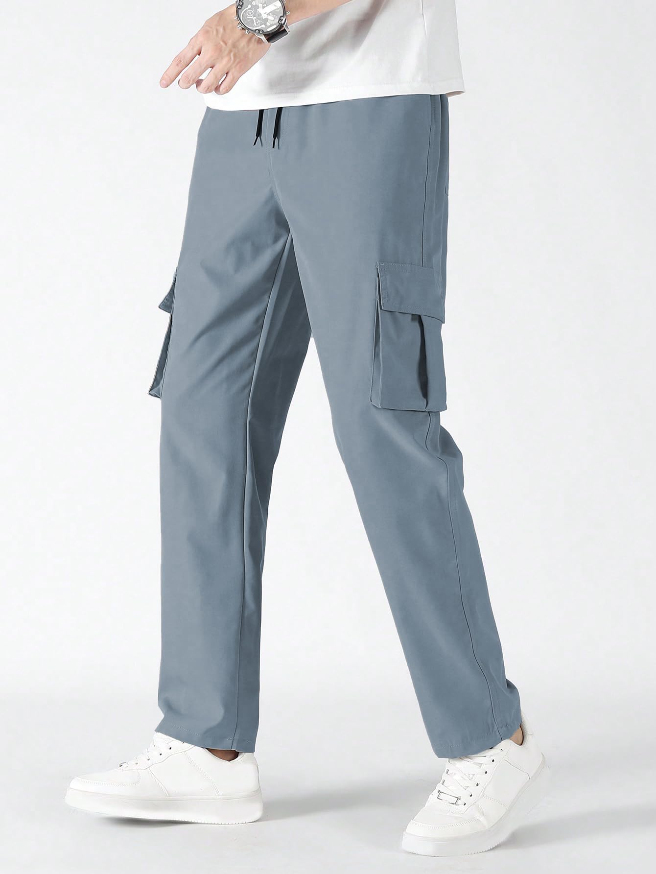 TAGDO Men Flap Pocket Trousers - Silver - Image 5