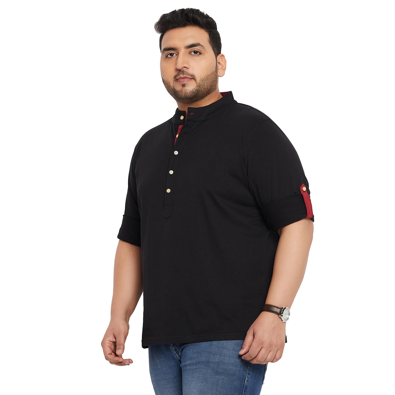 Bigbanana Men's Solid Henley Tshirt - Black - Image 3