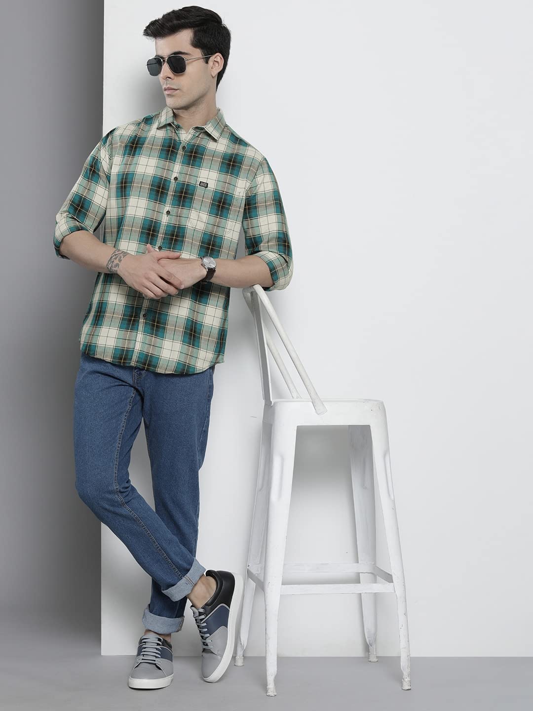 The Indian Garage Co Men's Green & White Checkered Casual Shirt - Image 5