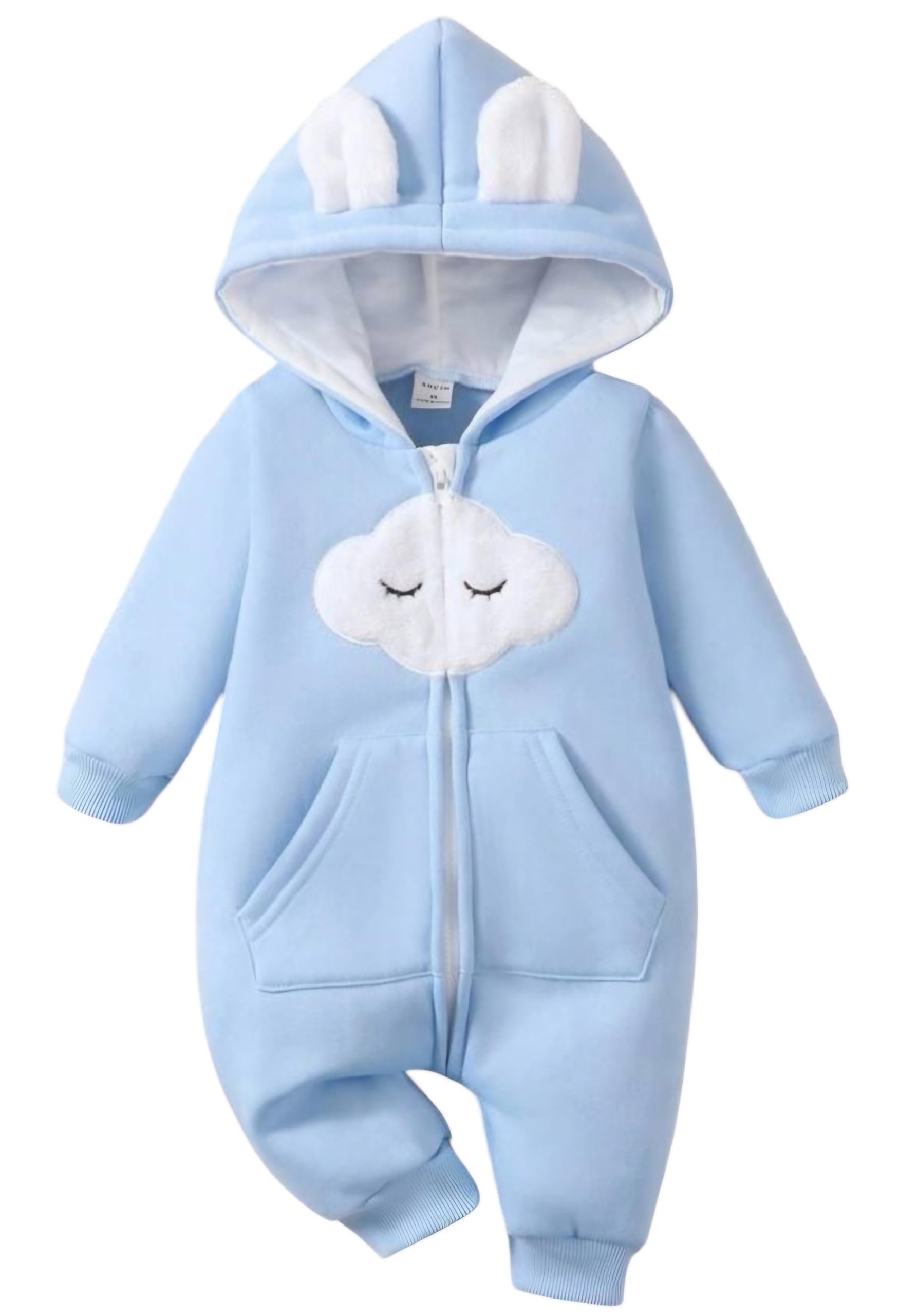 Unisex Cotton Fleece Romper with Clouds Embroidery