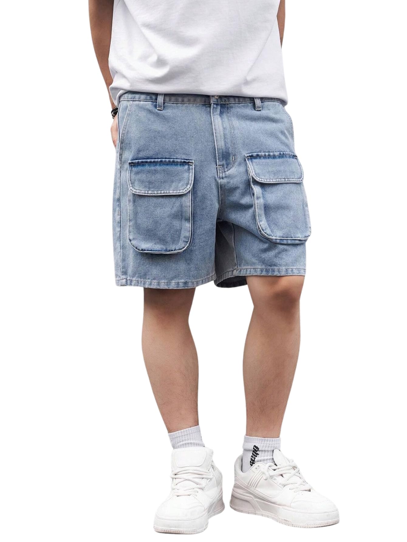 GRECIILOOKS Men's Denim Casual Shorts - Blue