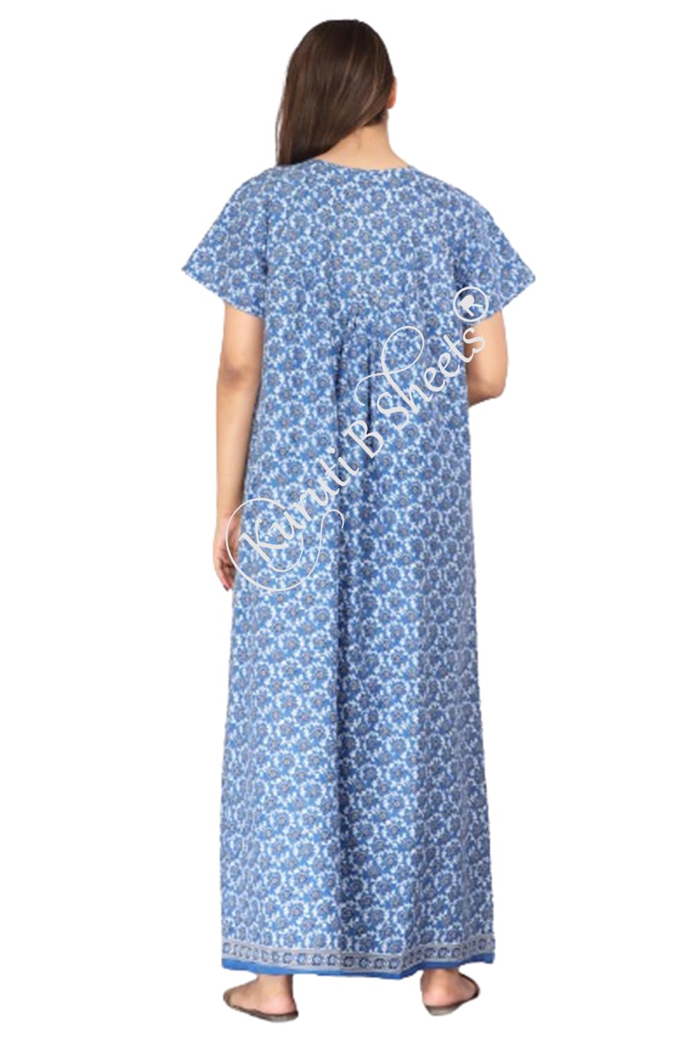 Kuruti Women's Cotton Nighty - Sky Blue - Image 5