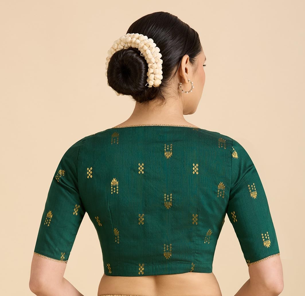 Studio Shringaar Women's Handloom Cotton Silk Saree Blouse - Green - Image 2
