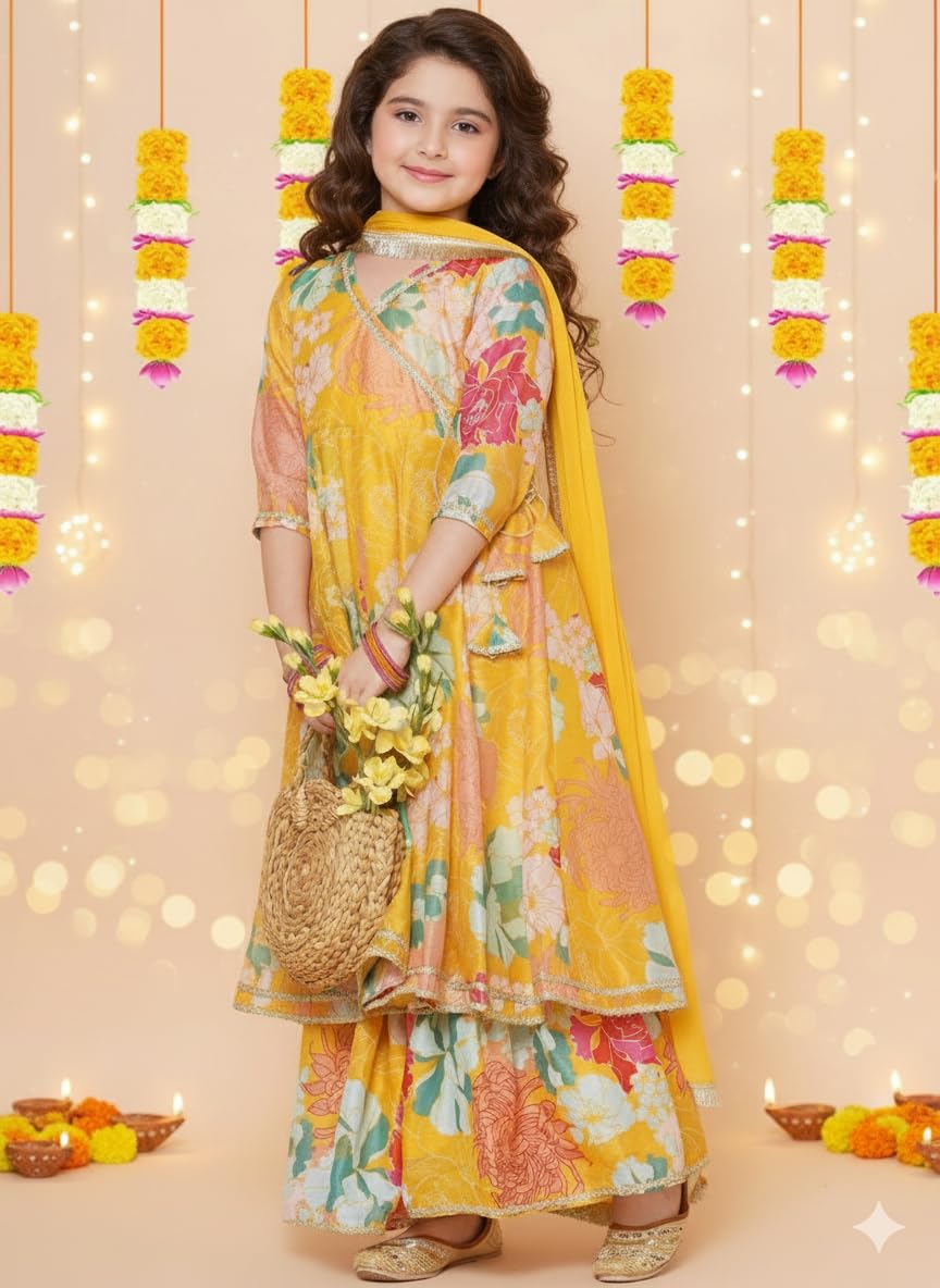 Naixa Girls Yellow Floral Sharara Suit - Image 3