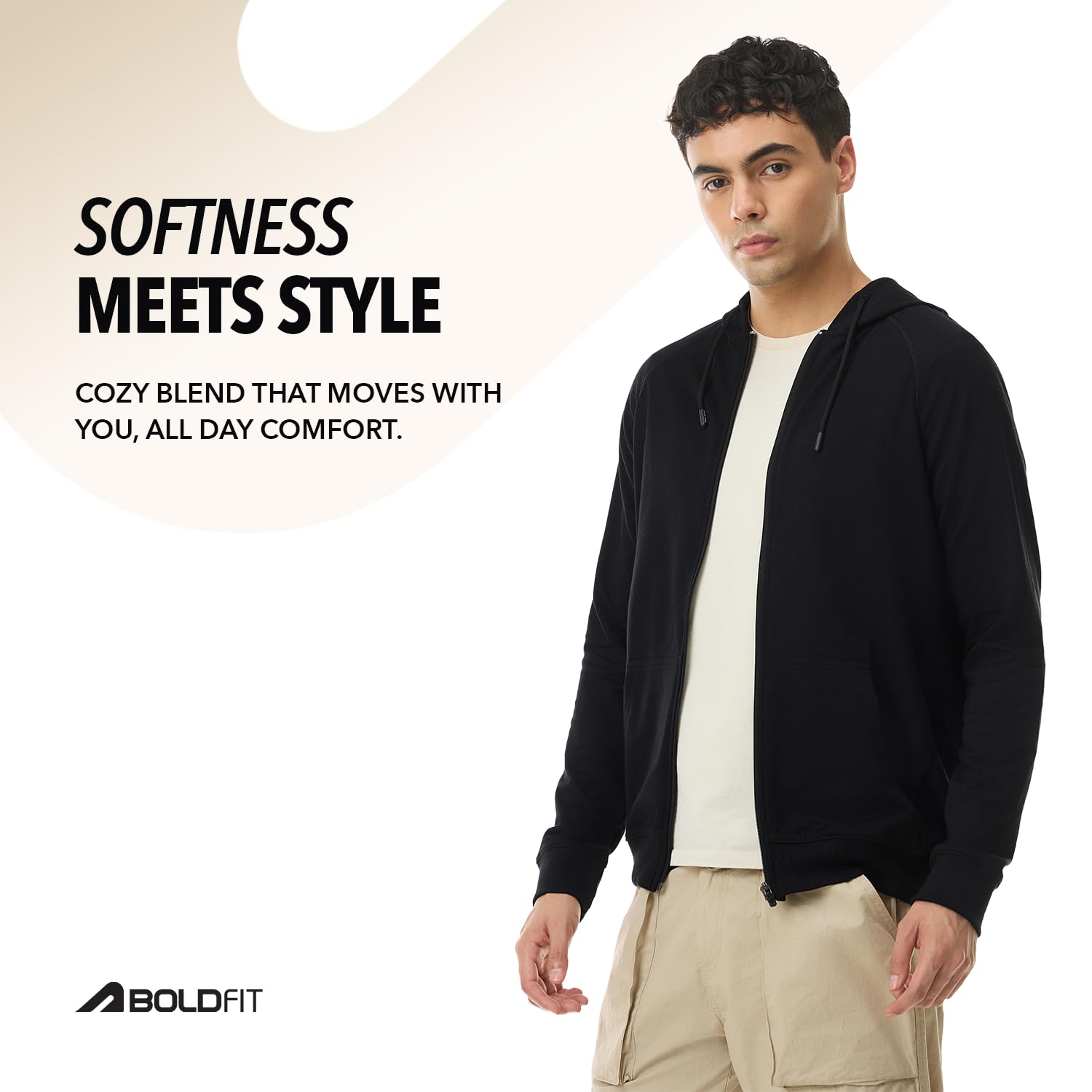Boldfit Men's Raglan Sleeve Hoodie - Black - Image 3