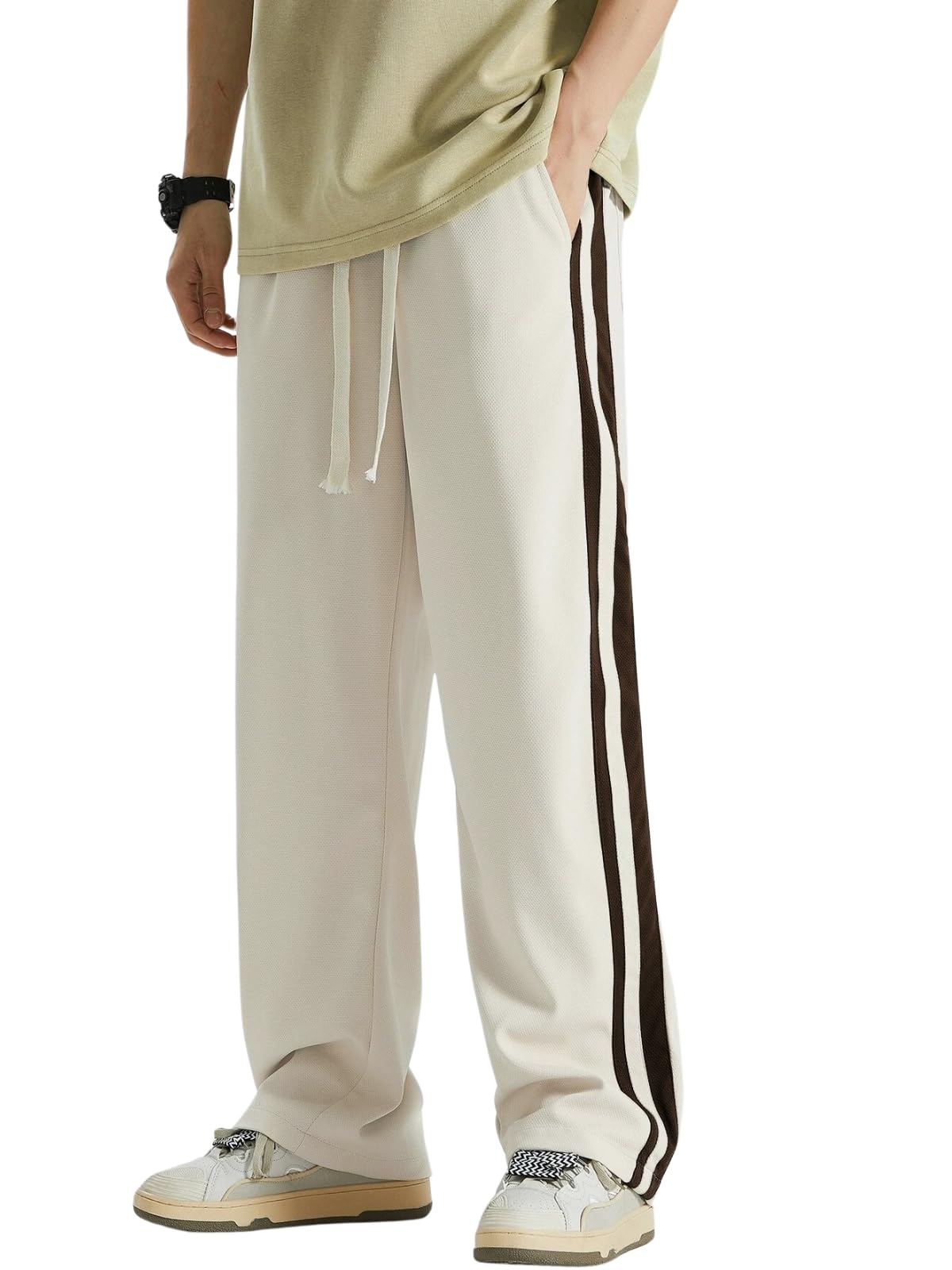 Greciilooks Men's Cream Casual Trousers