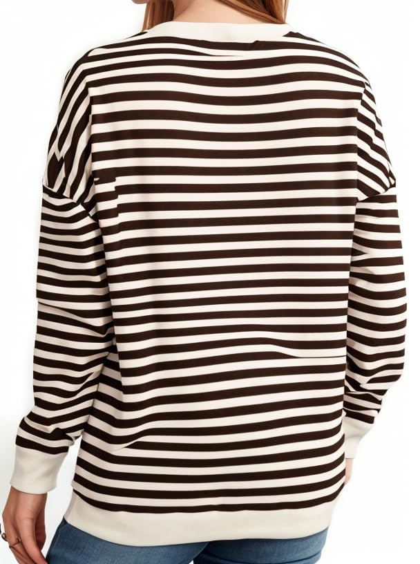Mack Jonney Brown Striped Long Sleeve Tee for Women - Image 4