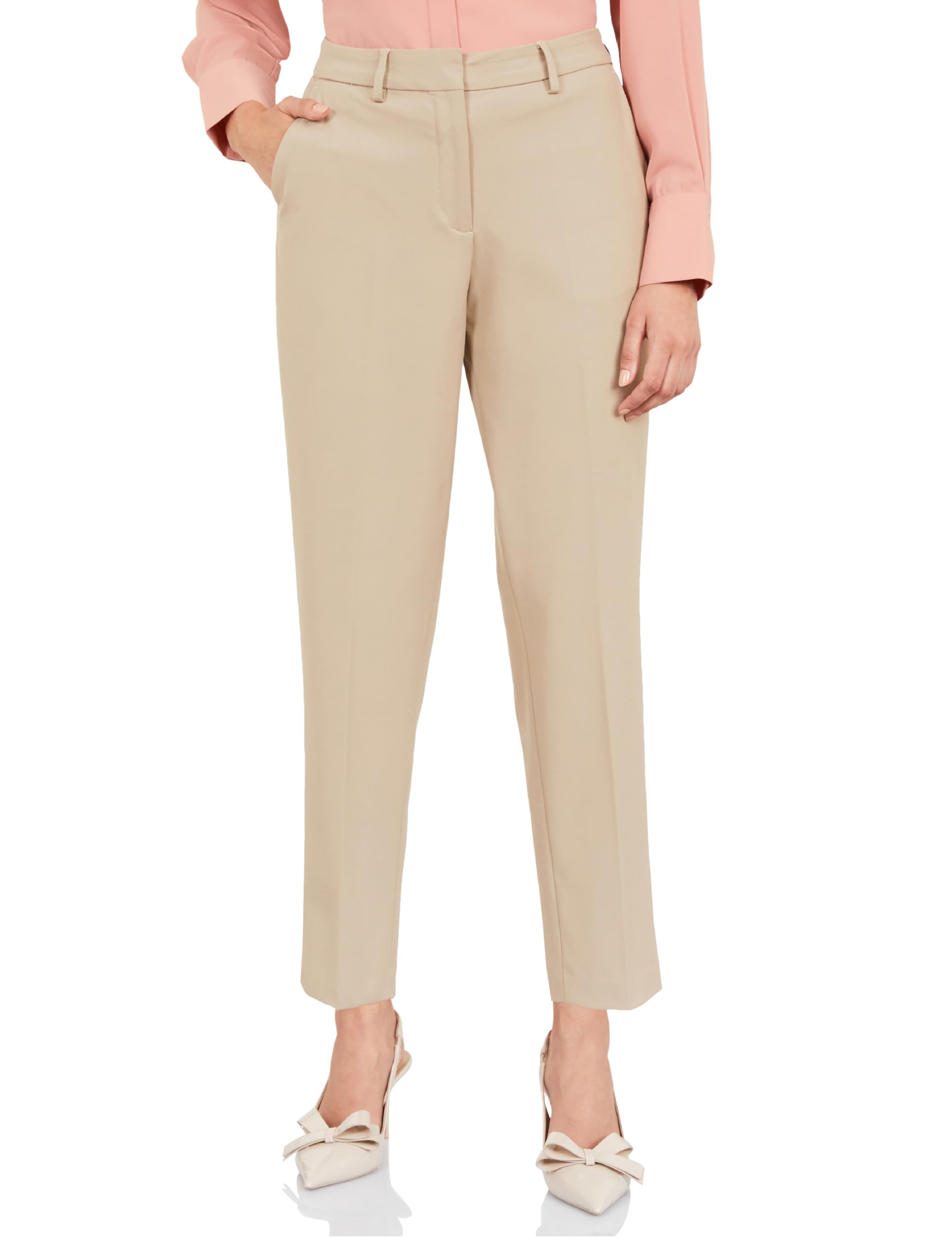 Symbol Women's Slim Mid Rise Casual Pants - Beige